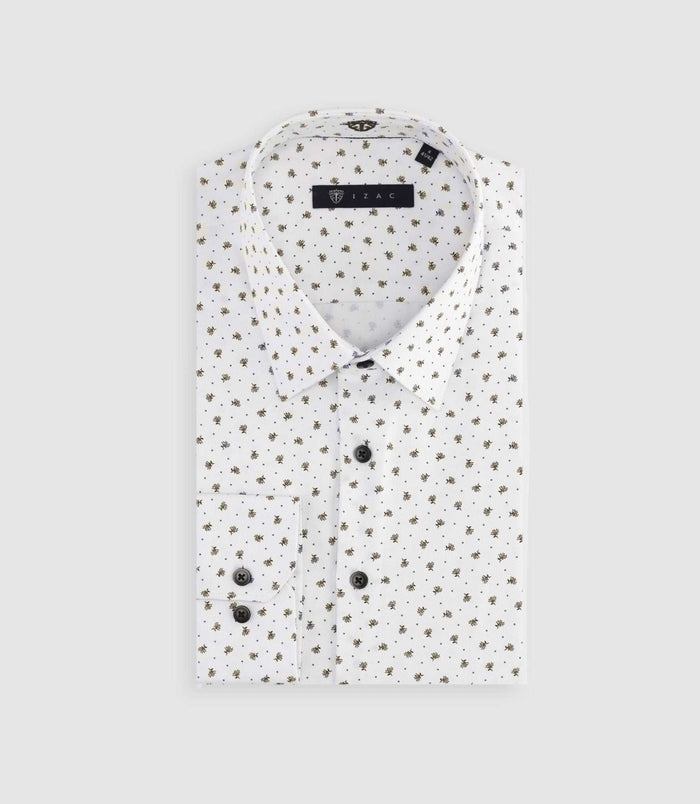 izac Chemise slim à imprimé micro motifs blanc et camel MATT