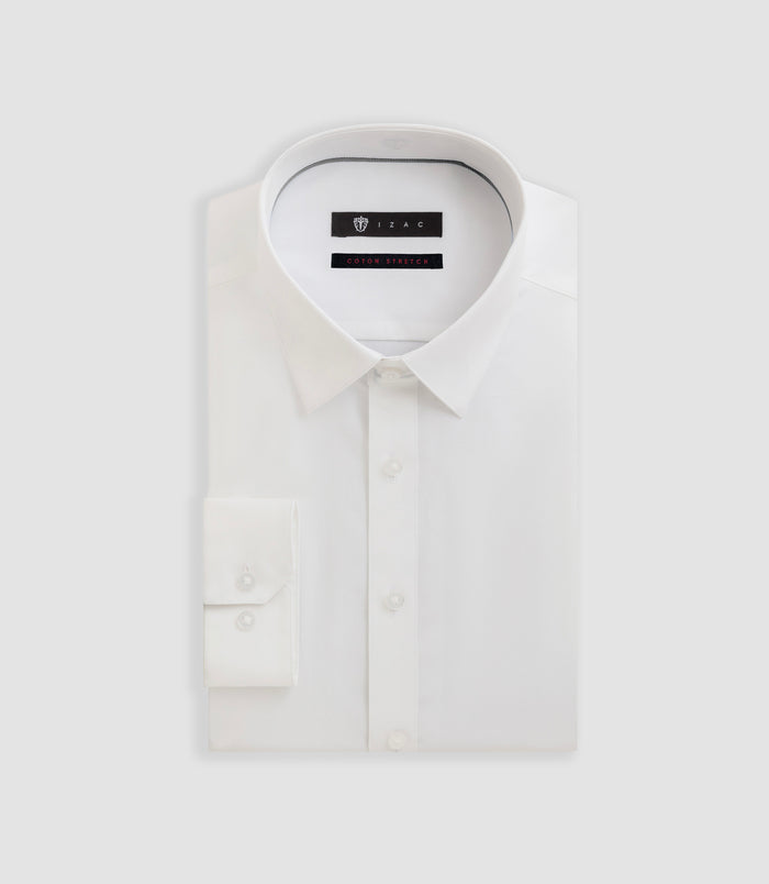 izac Chemise slim en popeline stretch blanche MALTE