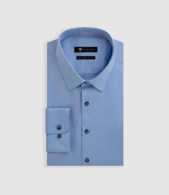 Izac Chemise Slim En Satin Coton Bleu Pastel SATINSLIM