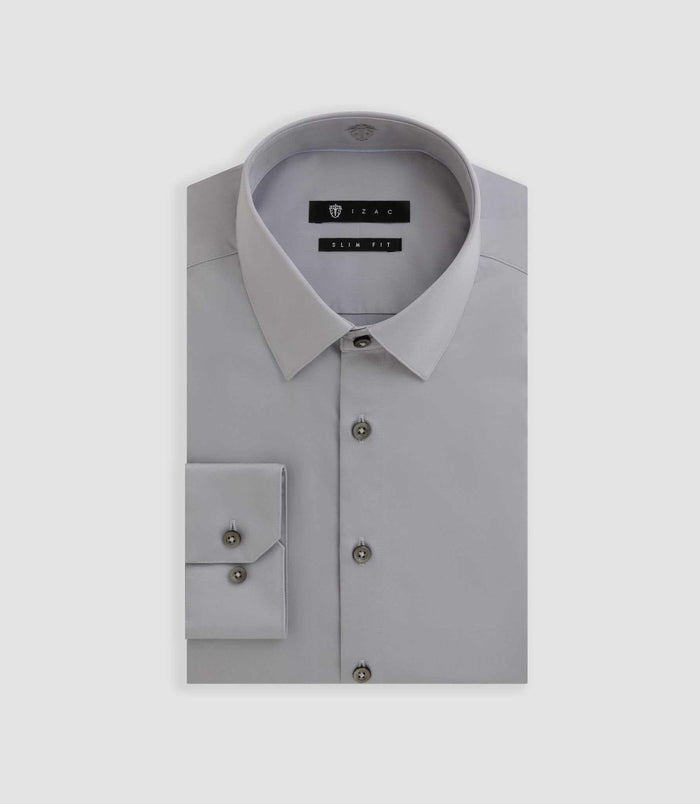 Izac Chemise Slim En Satin Coton Gris Clair SATINSLIM