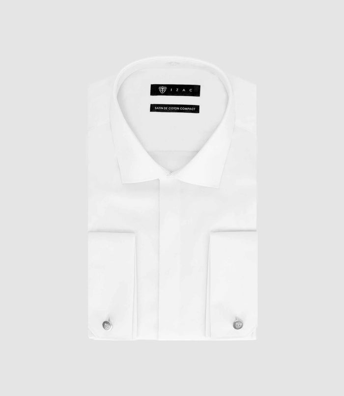 izac Chemise slim en satin de coton blanc SAMIXSLIM