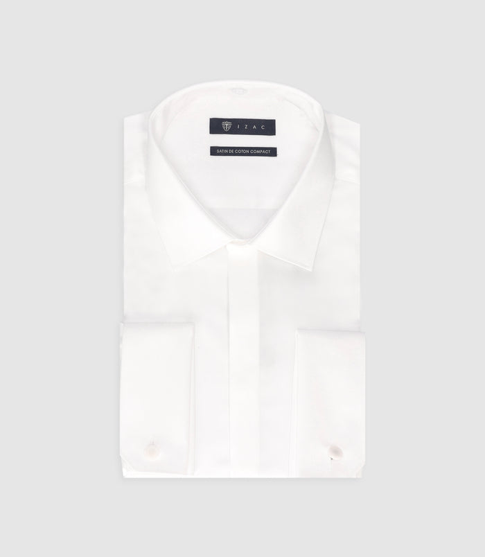 izac Chemise slim en satin de coton blanc SATINMIXTESLIM