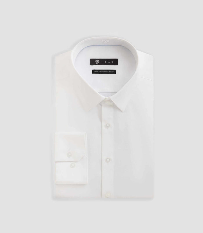 Izac Chemise Slim En Satin De Coton Blanc SATINSLIM