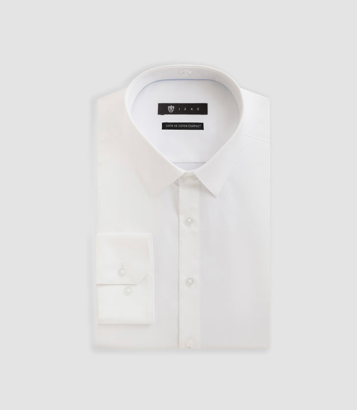 izac Chemise slim en satin de coton blanc SATINSLIM