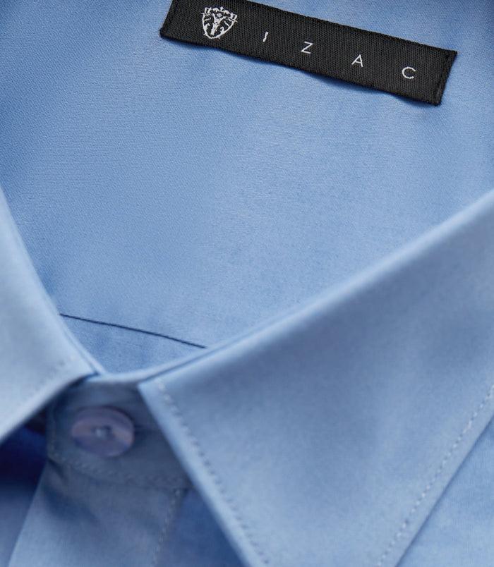 Izac Chemise Slim En Satin De Coton Bleu Glacé "Saslimrea"