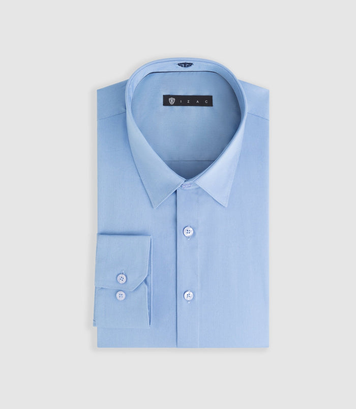 Izac Chemise Slim En Satin De Coton Bleu Glacé "Saslimrea"