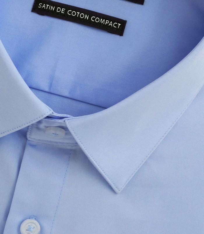Izac Chemise Slim En Satin De Coton Bleu Glacé SATINSLIM