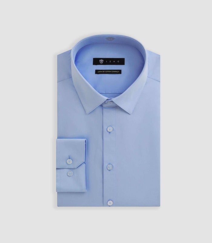 Izac Chemise Slim En Satin De Coton Bleu Glacé SATINSLIM
