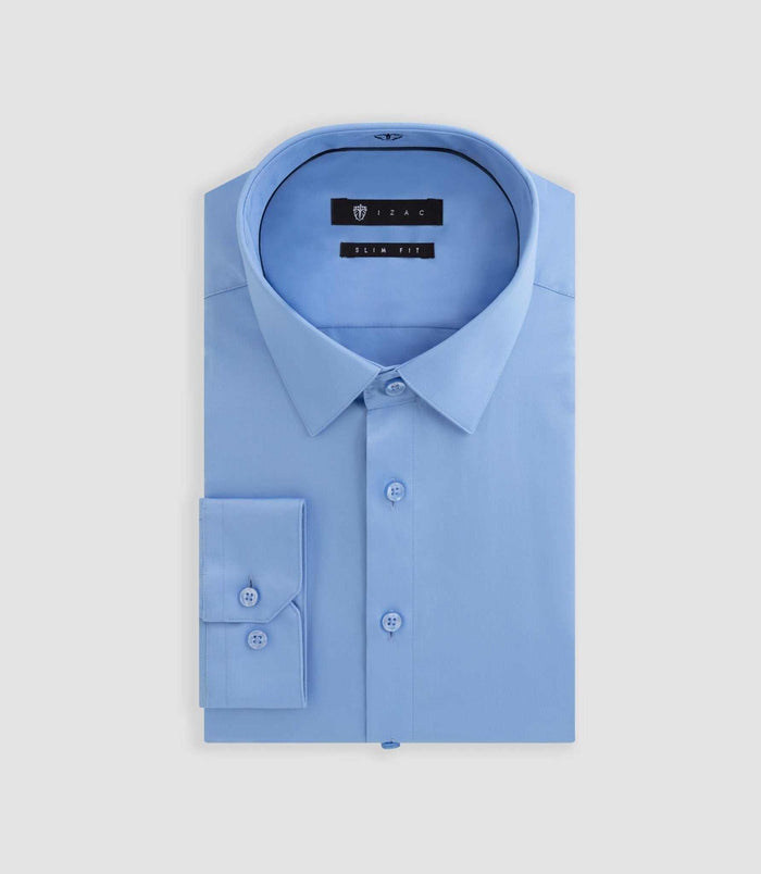 izac Chemise slim en satin de coton bleu-glace "Satinslim"