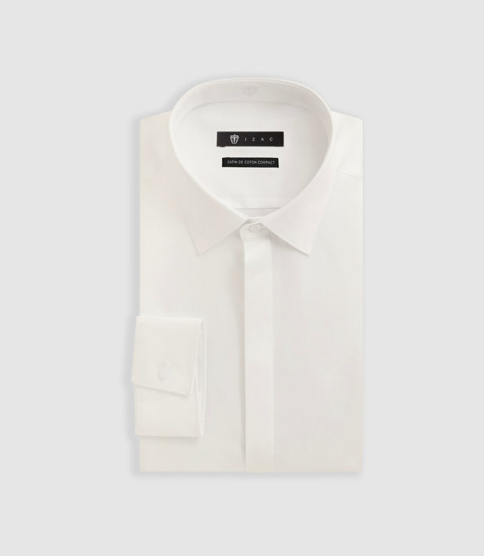 izac Chemise slim en satin de coton écru SATINCACHE