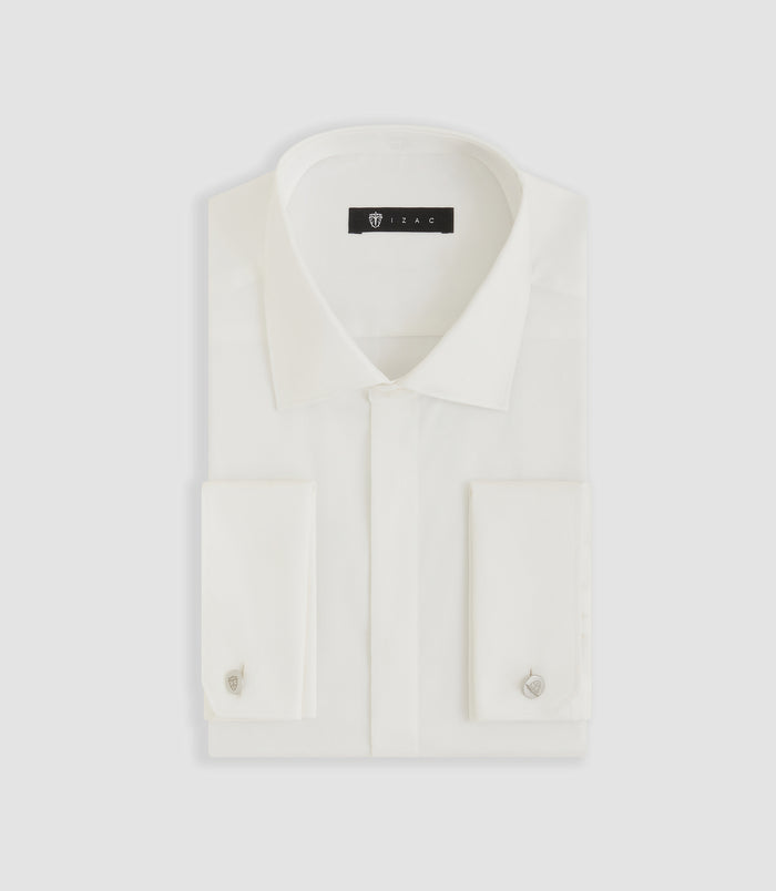 izac Chemise slim en satin de coton écru SATINMIXSLOUT