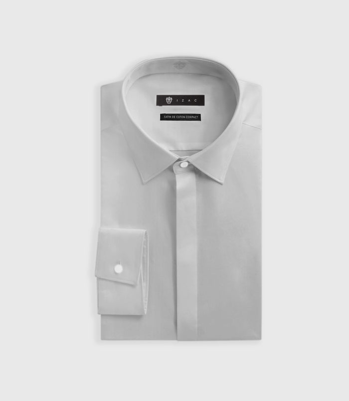 izac Chemise slim en satin de coton gris perle SATINCACHE