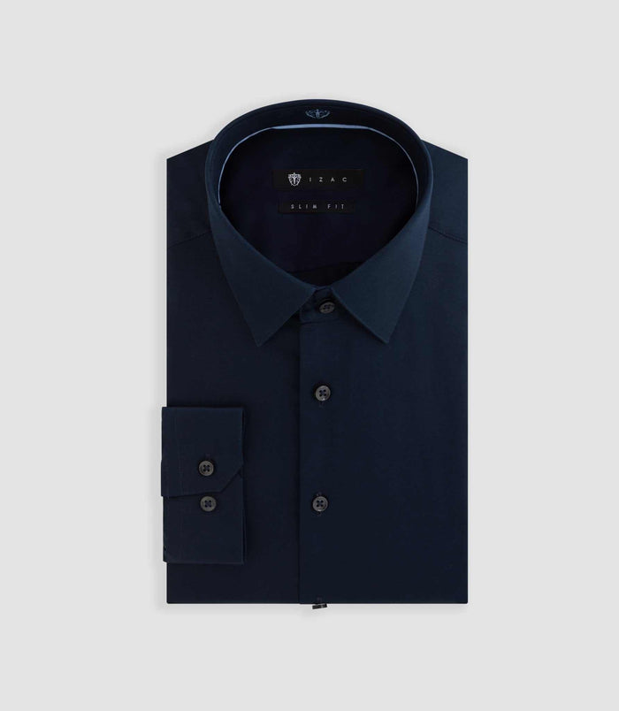izac Chemise slim en satin de coton marine "Satinslim"