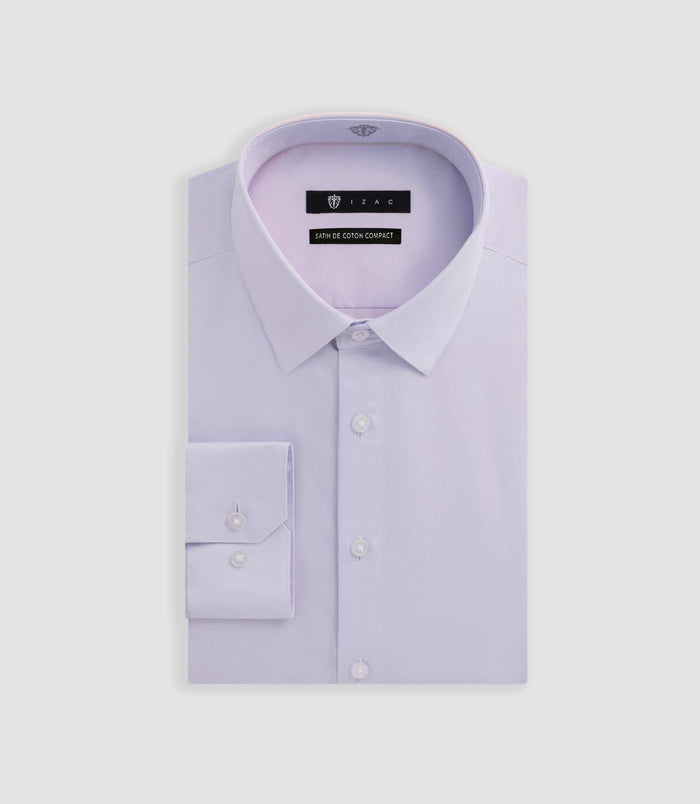 Izac Chemise Slim En Satin De Coton Parme SATINSLIM