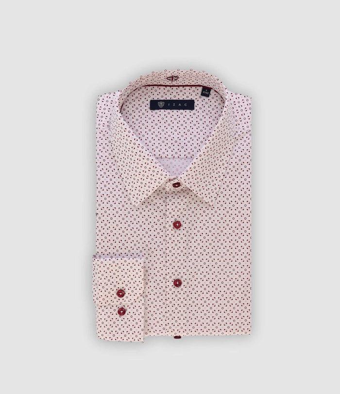 izac Chemise slim imprimée blanc rose et bordeaux PAUL