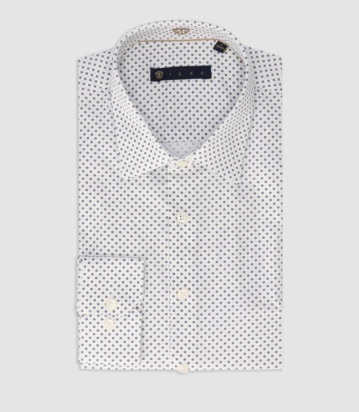 izac Chemise slim imprimée blanche et marine PRIMAEL