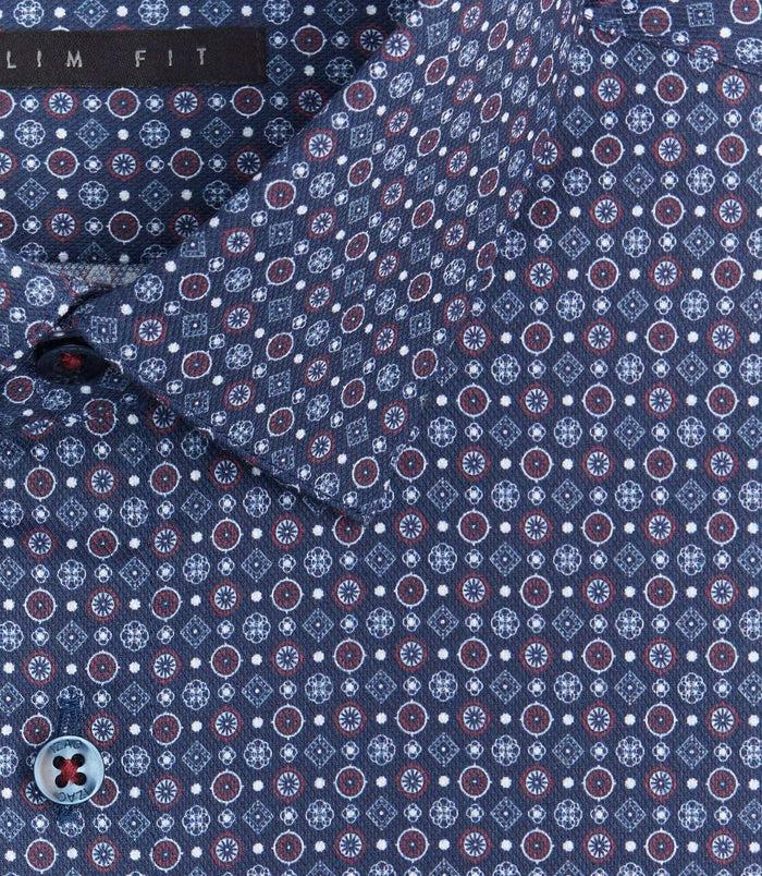 Izac Chemise Slim Imprimée Micro Motif Bordeaux "Sangria"