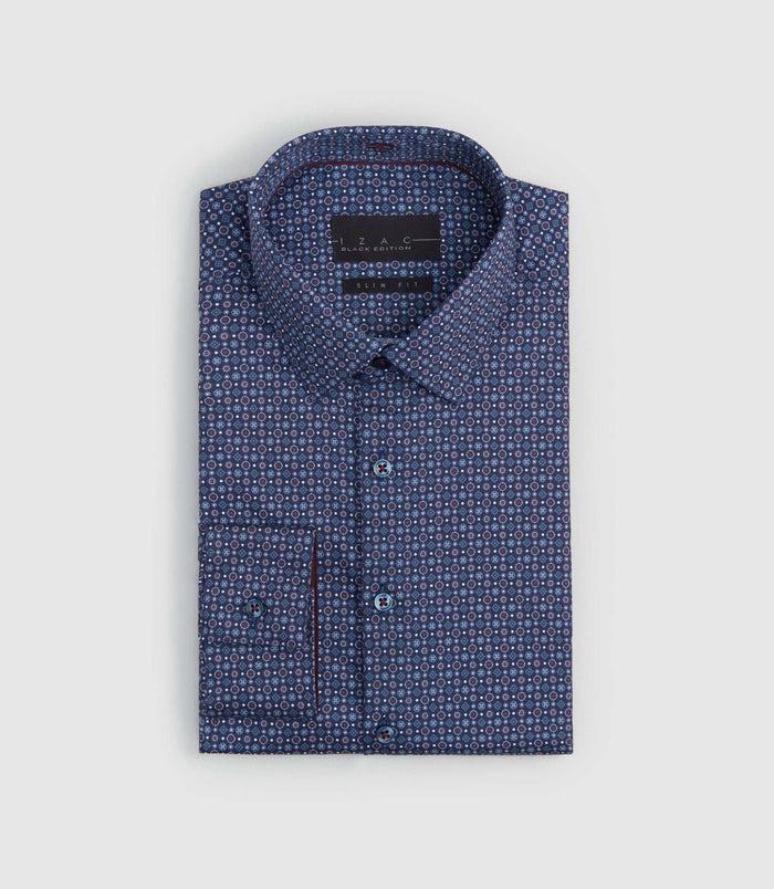 Izac Chemise Slim Imprimée Micro Motif Bordeaux "Sangria"