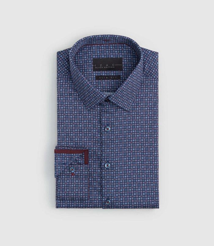 izac Chemise slim imprimée micro motif bordeaux "Sangria"