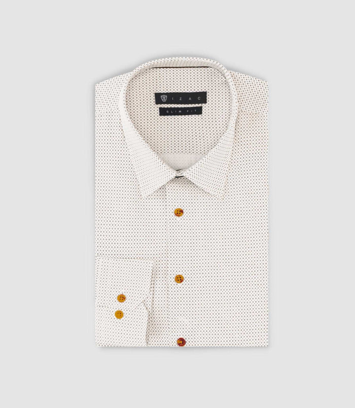 izac Chemise slim imprimée micro motifs beige et camel PERLE