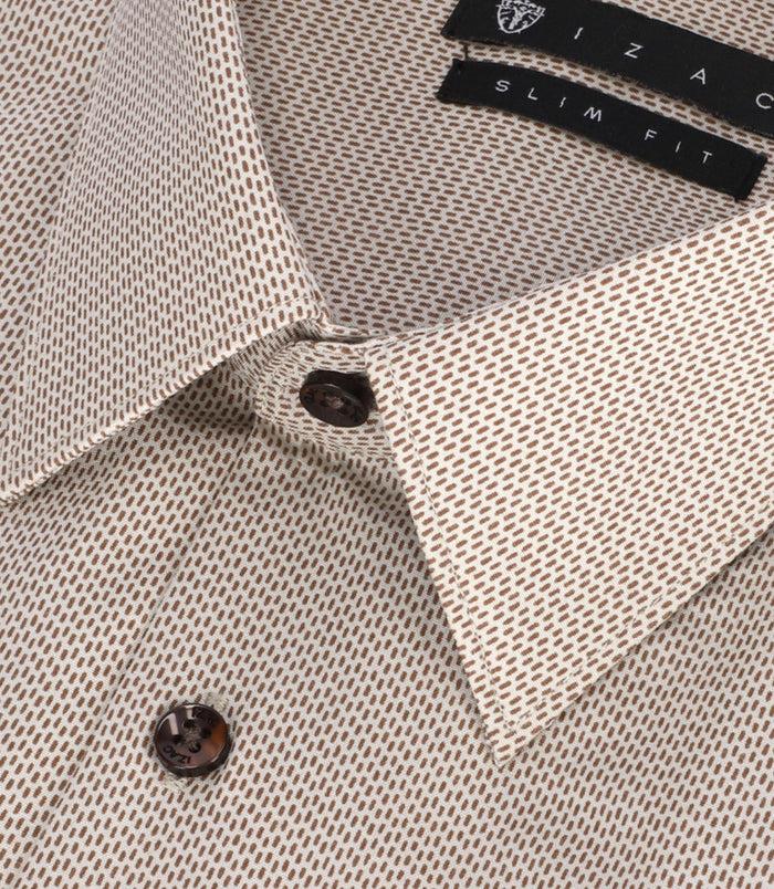 Izac Chemise Slim Imprimée Micro Motifs Beige Et Marron PRESTO