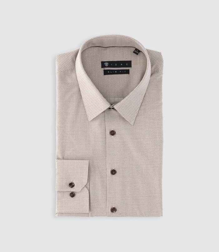 Izac Chemise Slim Imprimée Micro Motifs Beige Et Marron PRESTO