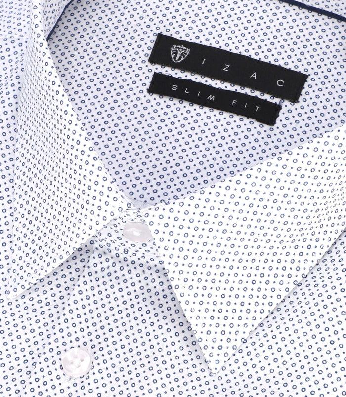Izac Chemise Slim Imprimée Micro Motifs Blanc Et Marine PERLE