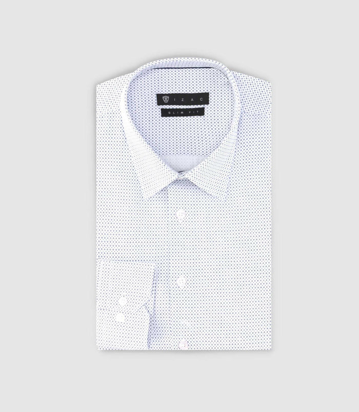 Izac Chemise Slim Imprimée Micro Motifs Blanc Et Marine PERLE