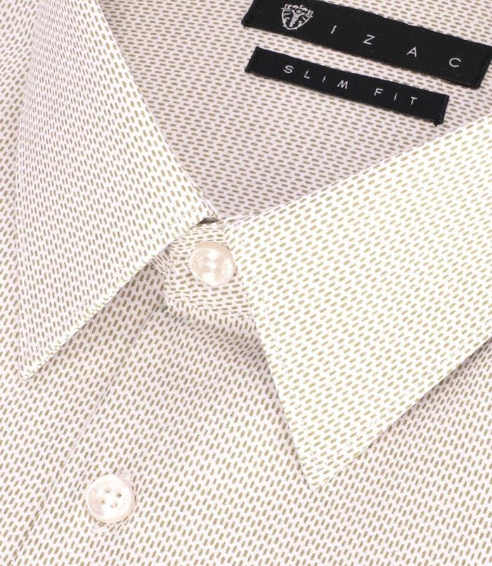 Izac Chemise Slim Imprimée Micro Motifs Blanche Et Beige PRESTO