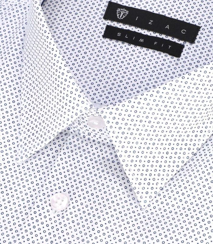 Izac Chemise Slim Imprimée Micro Motifs Blanche Et Bleu PERLE