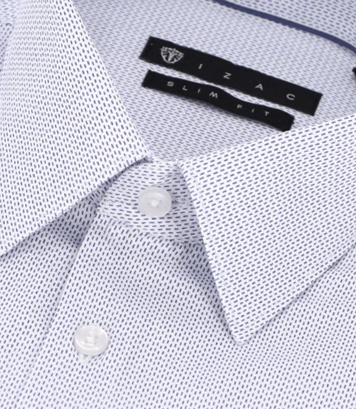Izac Chemise Slim Imprimée Micro Motifs Blanche Et Bleue PRESTO