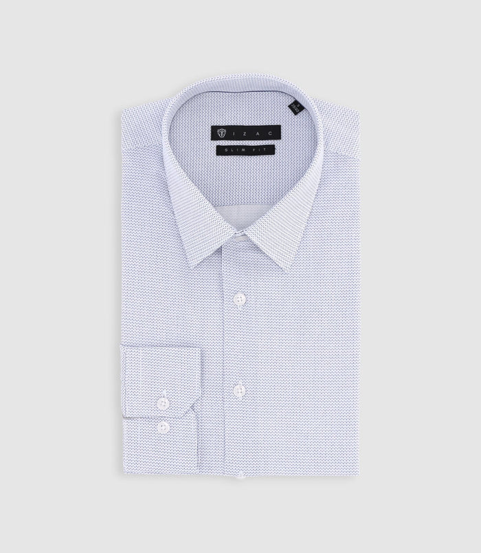 izac Chemise slim imprimée micro motifs blanche et bleue PRESTO