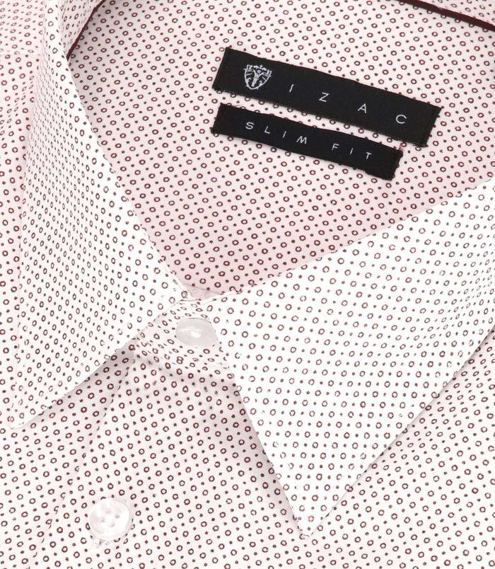 Izac Chemise Slim Imprimée Micro Motifs Blanche Et Bordeaux PERLE