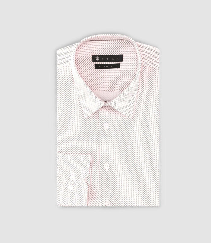 izac Chemise slim imprimée micro motifs blanche et bordeaux PERLE