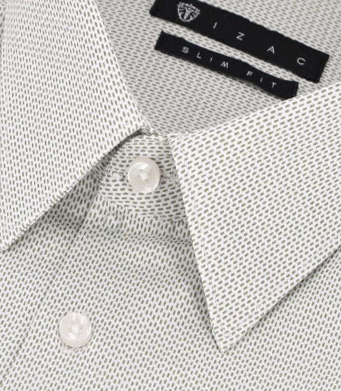 Izac Chemise Slim Imprimée Micro Motifs Blanche Et Kaki PRESTO