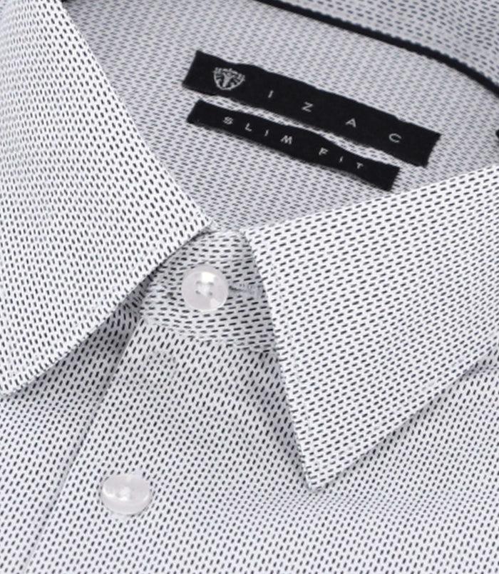 Izac Chemise Slim Imprimée Micro Motifs Blanche Et Marine PRESTO