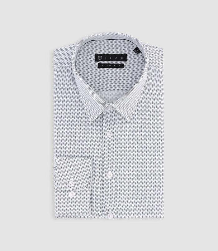 Izac Chemise Slim Imprimée Micro Motifs Blanche Et Marine PRESTO