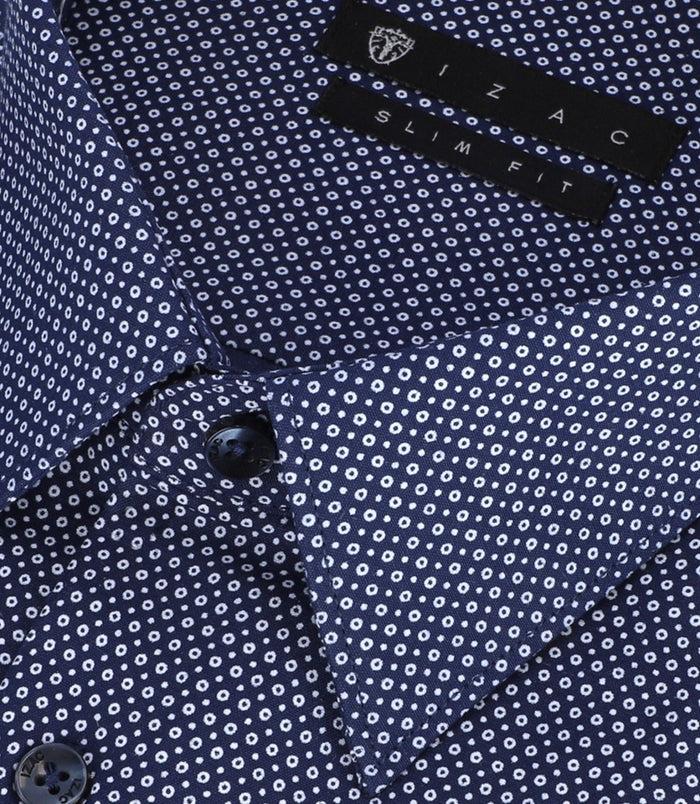 Izac Chemise Slim Imprimée Micro Motifs Marine Et Blanc PERLE