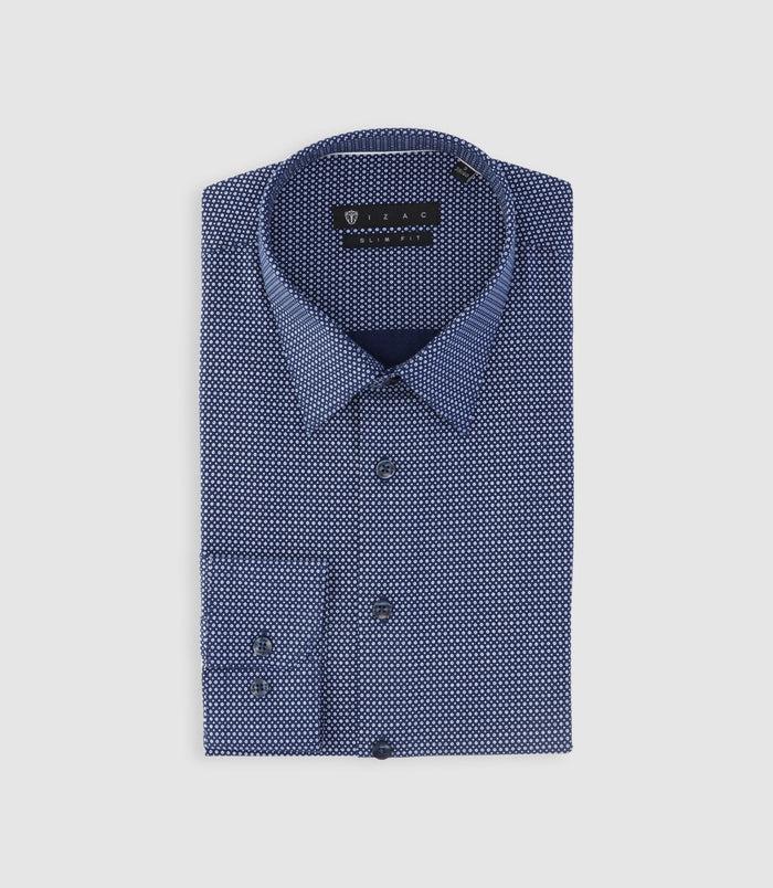izac Chemise slim imprimée micro motifs marine et blanc PERLE
