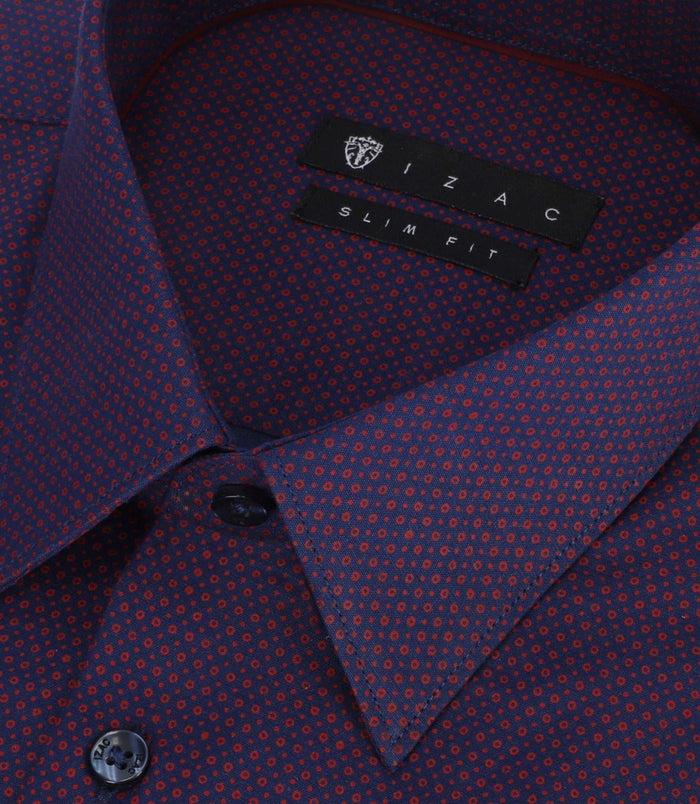 Izac Chemise Slim Imprimée Micro Motifs Marine Et Rouge PERLE