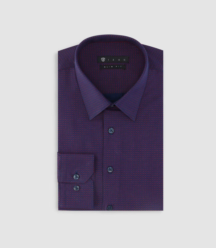 izac Chemise slim imprimée micro motifs marine et rouge PERLE