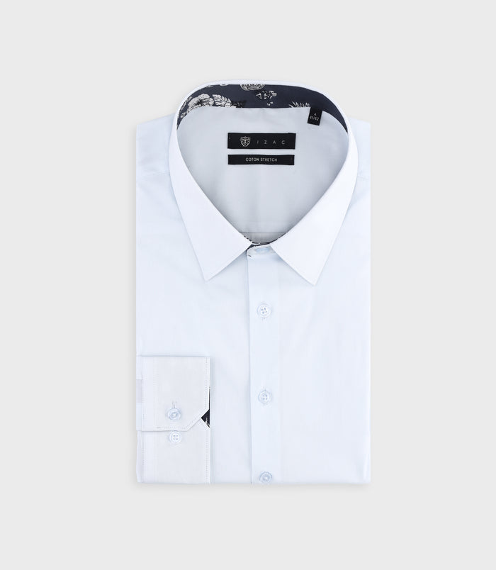 izac Chemise slim unie avec broderie bleu ciel MILES