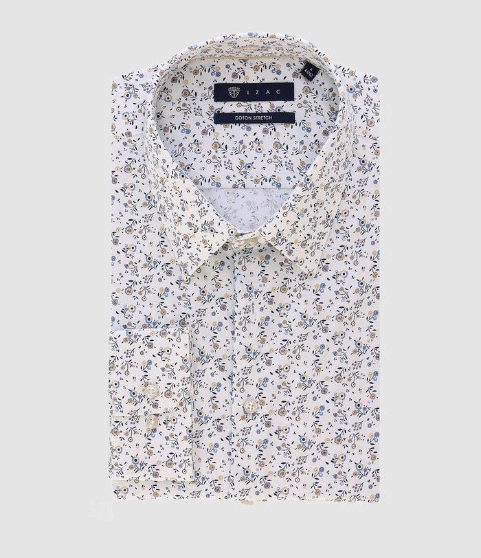 izac Chemise ville imprimée blanc camel bleu PHILEABT
