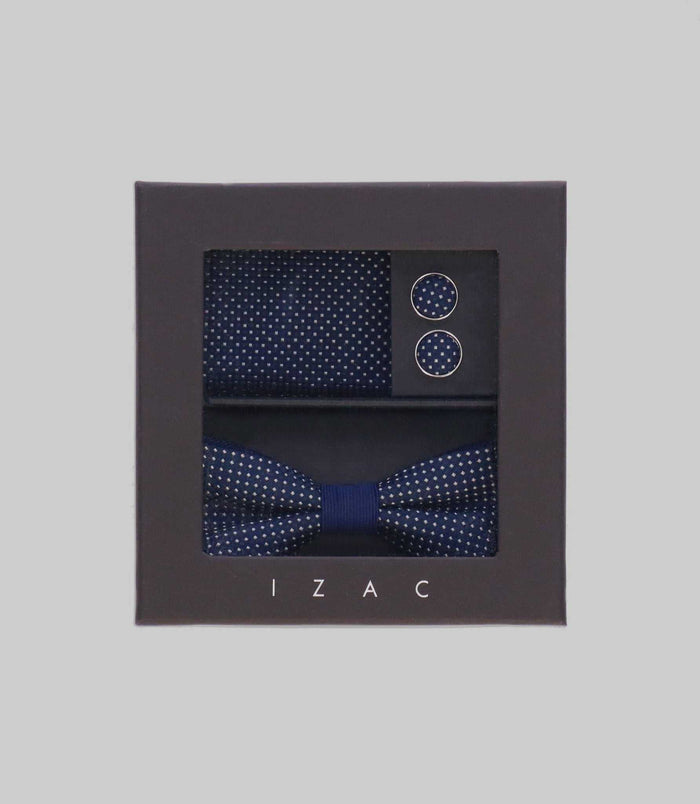 izac Coffret noeud papillon pochette bouton de manchette marine TEOGENE