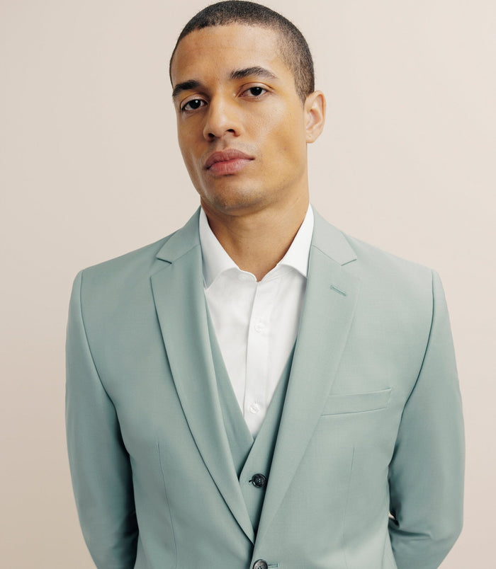 Izac Costume 2 Boutons Laine Majoritaire Vert Clair