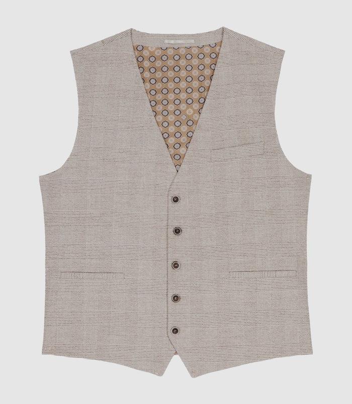 izac Gilet de costume à carreaux effet Prince de Galles beige XSWING