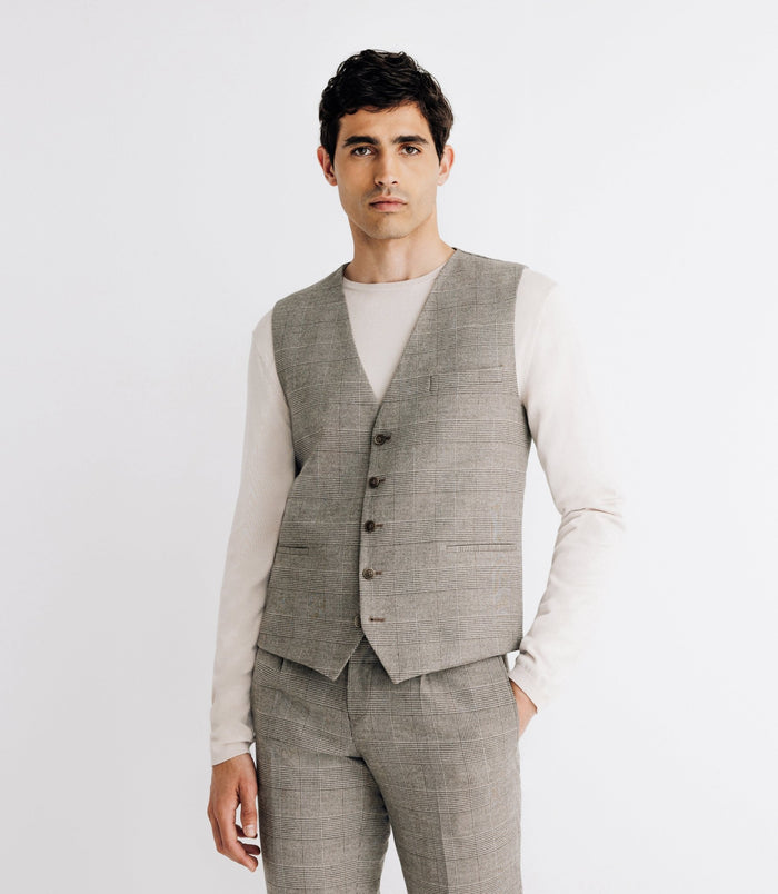 izac Gilet de costume esprit prince de galles beige