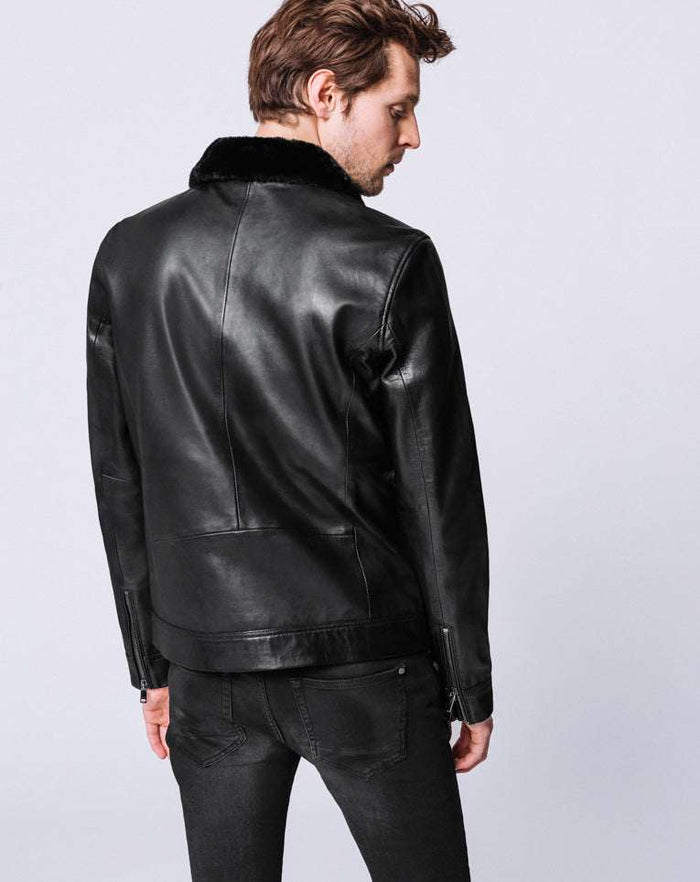 izac BLOUSON CUIR COL FOURRURE