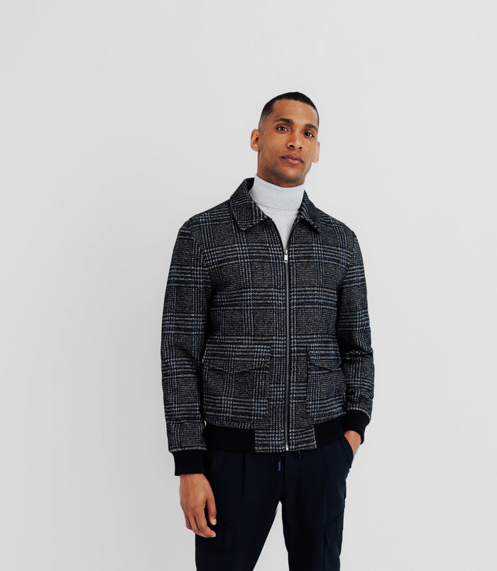 Izac Blouson En Laine Col Chemise Marine