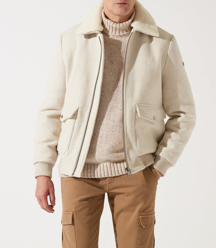 Izac Blouson En Laine Col Sherpa Mastic MATHIAS